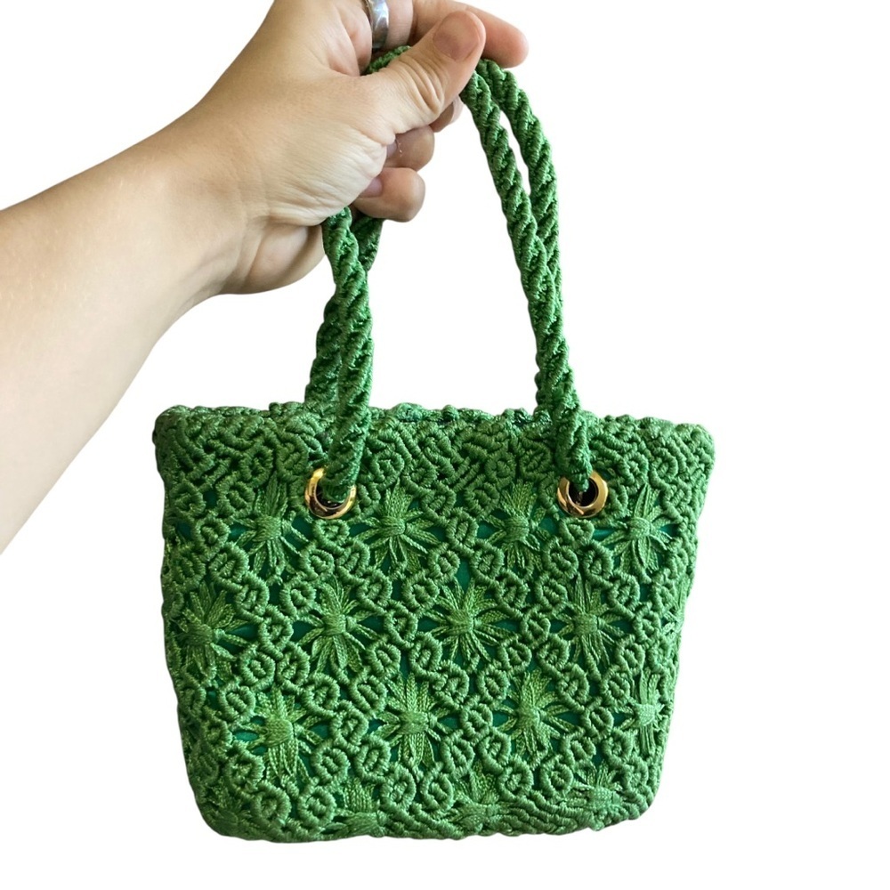 Camila Mesar Green Macrame Bag Gold Chain Boho Crossbody READ